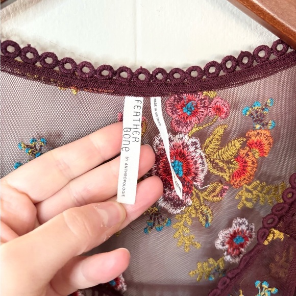 Anthropologie feather bone embroidered blouse floral size XS - Picture 3 of 7